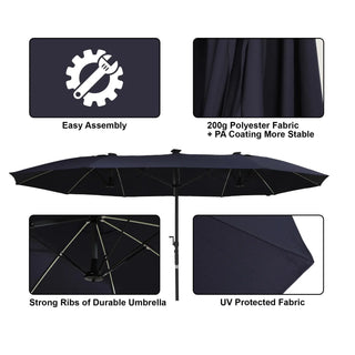 Rectangular Dual-Sided Patio Fiberglass Ribs Umbrella with LED Lights 15 FT