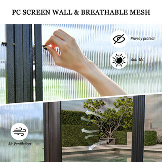 Wall Mounted Sunroom with Sloped Polycarbonate Roof & Sliding Doors