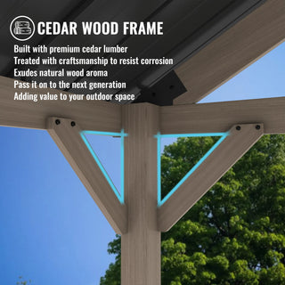 Cedarpinnacle Cedar Wood Gazebo with Steel Gable Hardtop for Patio & Backyard