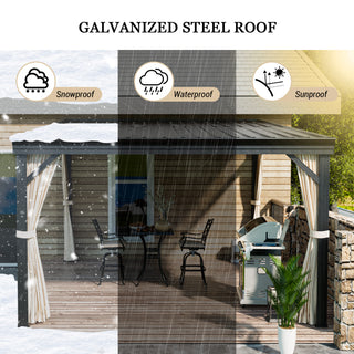 VineLull Outdoor Wall-Mounted Hardtop Pergora with Curtains and Netting