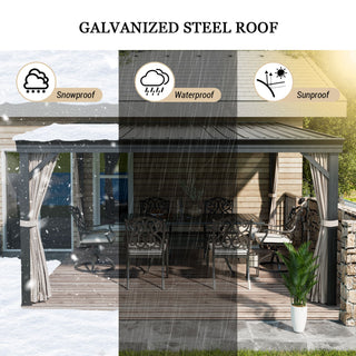 VineLull Outdoor Wall-Mounted Hardtop Pergora with Curtains and Netting