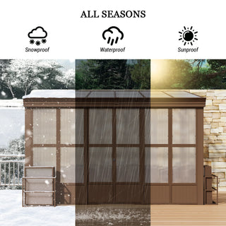 Wall Mounted Sunroom with Sloped Polycarbonate Roof & Sliding Doors