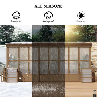 Wall Mounted Sunroom with Sloped Polycarbonate Roof & Sliding Doors