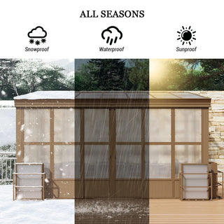 Wall Mounted Sunroom with Sloped Polycarbonate Roof & Sliding Doors
