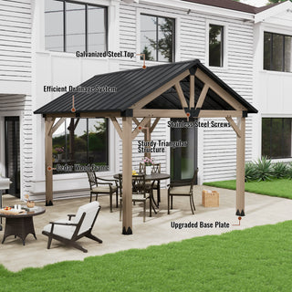 Cedarpinnacle Cedar Wood Gazebo with Steel Gable Hardtop for Patio & Backyard