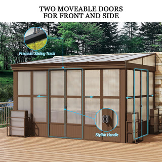 Wall Mounted Sunroom with Sloped Polycarbonate Roof & Sliding Doors