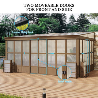Wall Mounted Sunroom with Sloped Polycarbonate Roof & Sliding Doors