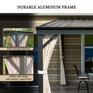 VineLull Outdoor Wall-Mounted Hardtop Pergora with Curtains and Netting
