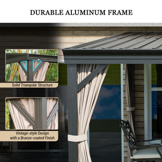 VineLull Outdoor Wall-Mounted Hardtop Pergora with Curtains and Netting