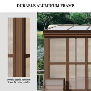 Wall Mounted Sunroom with Sloped Polycarbonate Roof & Sliding Doors