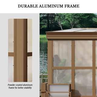 Wall Mounted Sunroom with Sloped Polycarbonate Roof & Sliding Doors