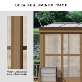 Wall Mounted Sunroom with Sloped Polycarbonate Roof & Sliding Doors