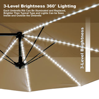 Rectangular Dual-Sided Patio Fiberglass Ribs Umbrella with LED Lights 15 FT