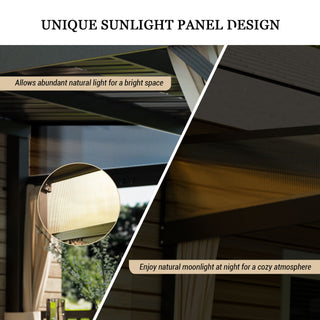 VineLull Outdoor Wall-Mounted Hardtop Pergora with Curtains and Netting