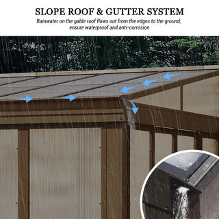 Wall Mounted Sunroom with Sloped Polycarbonate Roof & Sliding Doors