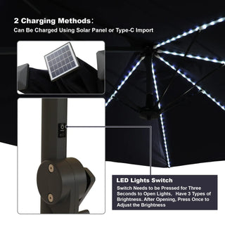 Rectangular Dual-Sided Patio Fiberglass Ribs Umbrella with LED Lights 15 FT