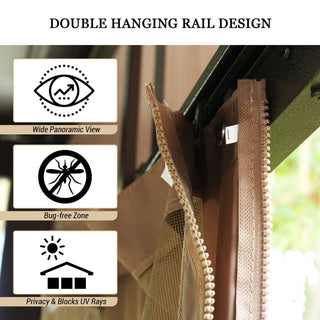 VineLull Outdoor Wall-Mounted Hardtop Pergora with Curtains and Netting