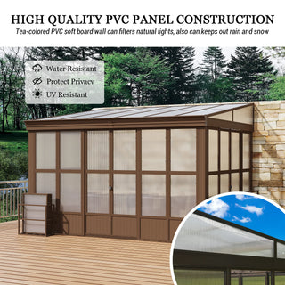 Wall Mounted Sunroom with Sloped Polycarbonate Roof & Sliding Doors