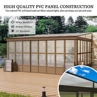 Wall Mounted Sunroom with Sloped Polycarbonate Roof & Sliding Doors
