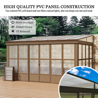 Wall Mounted Sunroom with Sloped Polycarbonate Roof & Sliding Doors