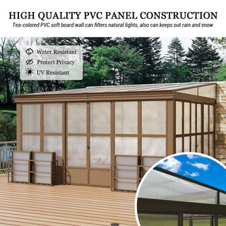 Wall Mounted Sunroom with Sloped Polycarbonate Roof & Sliding Doors