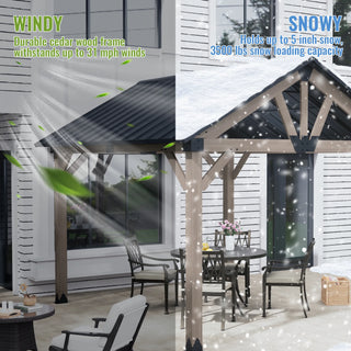 Cedarpinnacle Cedar Wood Gazebo with Steel Gable Hardtop for Patio & Backyard
