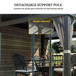 VineLull Outdoor Wall-Mounted Hardtop Pergora with Curtains and Netting