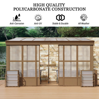 Wall Mounted Sunroom with Sloped Polycarbonate Roof & Sliding Doors