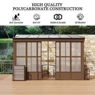 Wall Mounted Sunroom with Sloped Polycarbonate Roof & Sliding Doors