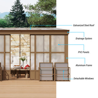 Wall Mounted Sunroom with Sloped Polycarbonate Roof & Sliding Doors