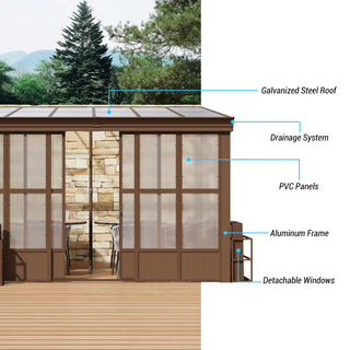 Wall Mounted Sunroom with Sloped Polycarbonate Roof & Sliding Doors