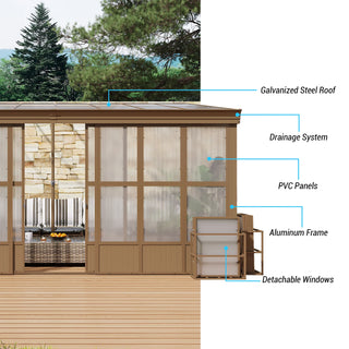 Wall Mounted Sunroom with Sloped Polycarbonate Roof & Sliding Doors