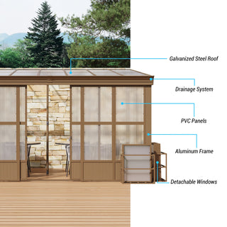 Wall Mounted Sunroom with Sloped Polycarbonate Roof & Sliding Doors