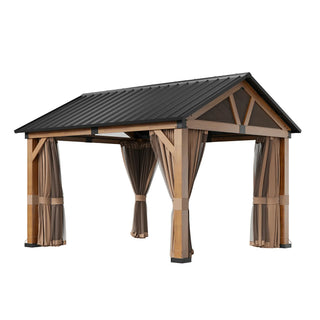 13X11 FT Patio Gable Roof Hardtop Gazebo Aluminium Frame Galvanized Steel Top